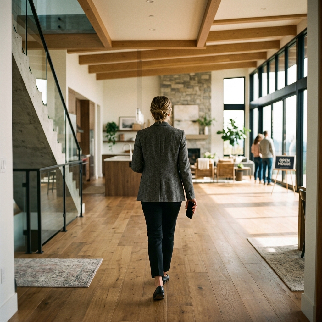 Agent walking through open house